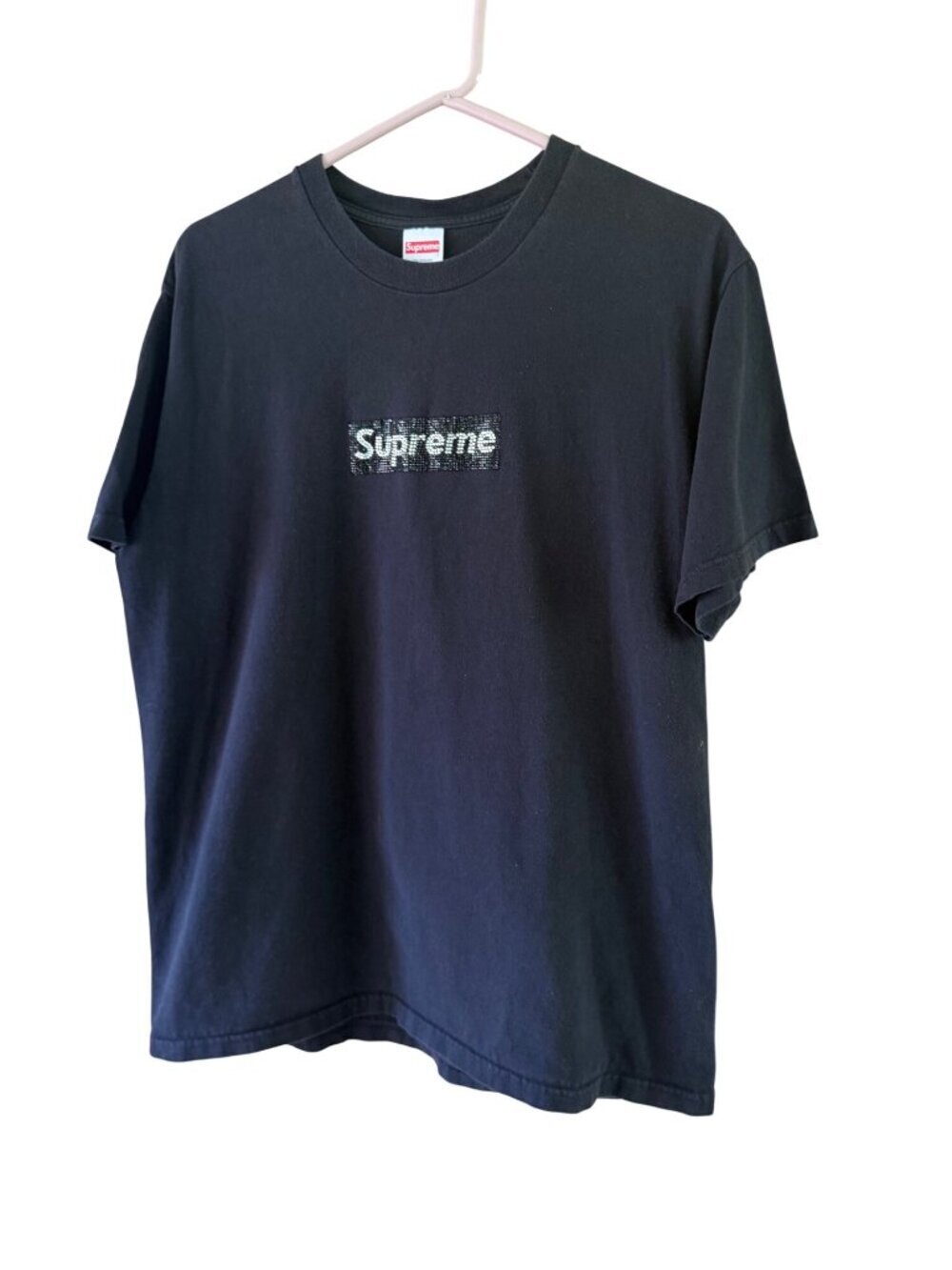 Supreme x Swarovski 25th Anniversary Box Logo Mens Tee Size Medium Black Cotton